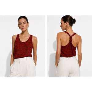 Carven Paris Abstract Print Twist Back Tank Top Orange Black Designer Large